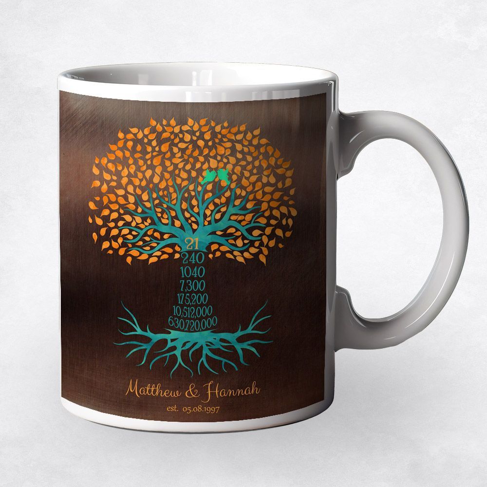 Bronze Countdown Tree 21st Anniversary Coffee Mug Gift for Couple M-1451