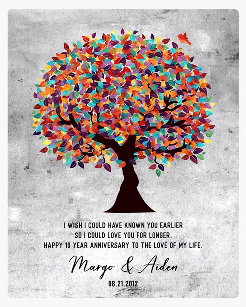 Multicolor Tarnished Tin Colorful Spring Tree 10th Anniversary Wall Plaque Gift for Couple LTC-1907