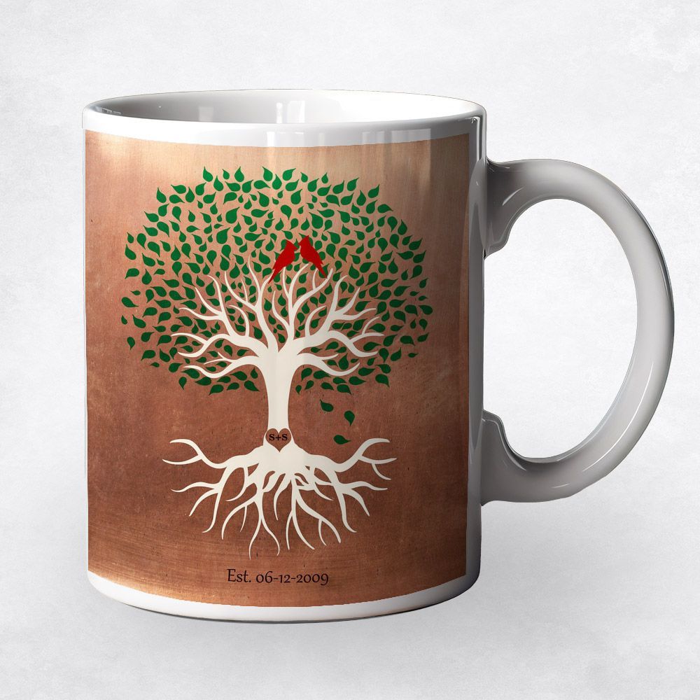 Copper Green Canopy Tree 7th Anniversary Coffee Mug Gift for Couple M-1398