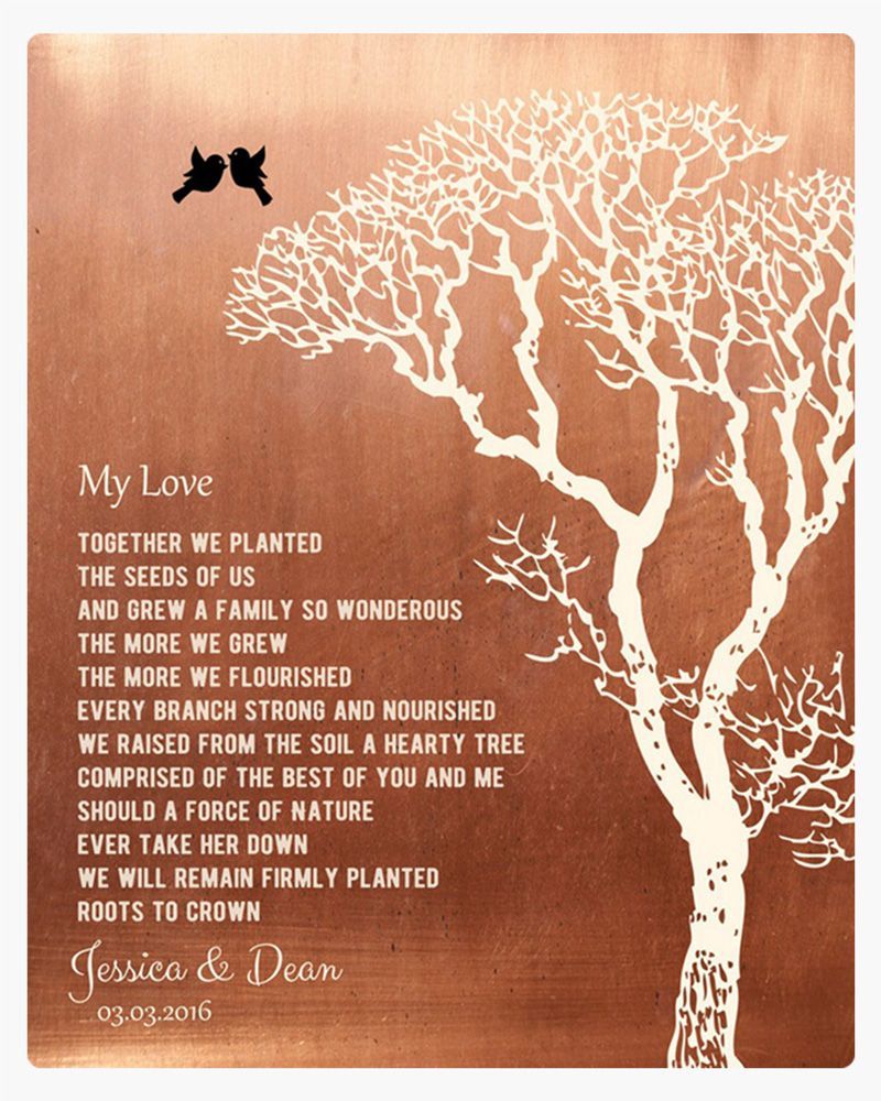 White Copper Bare Tree 7th Anniversary Wall Plaque Gift for Couple LTC-1299