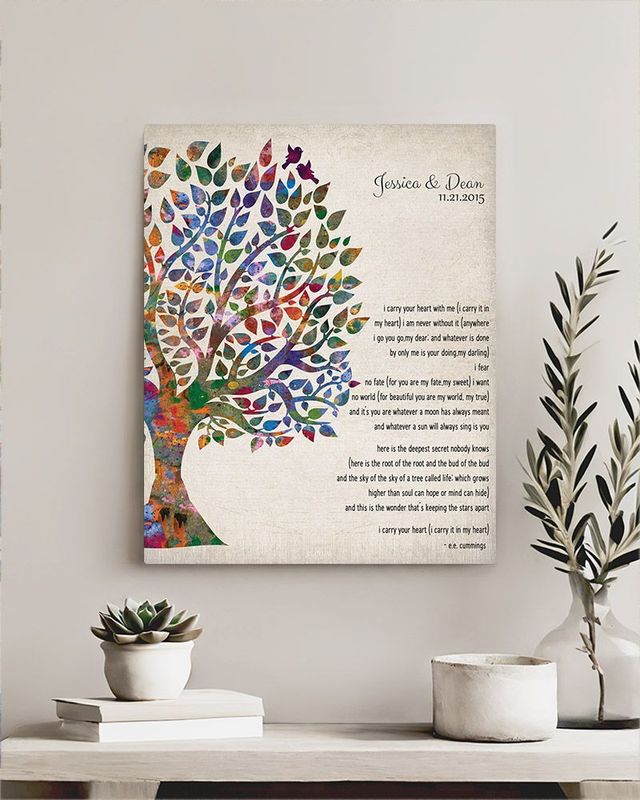 #1 Best Seller - Half Watercolor Tree 10th Anniversary Wall Plaque Gift for Couple LTC-1276