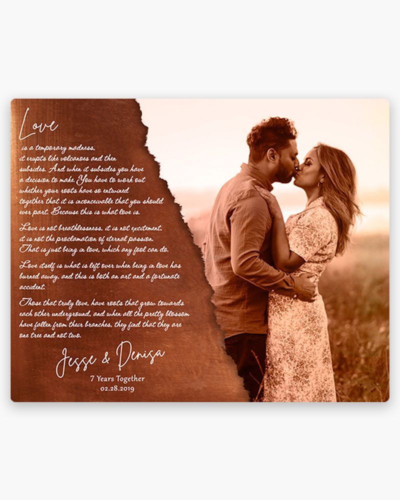 White Copper Wedding Photo and Vows 7th Anniversary Wall Plaque Gift for Couple LTC-2160