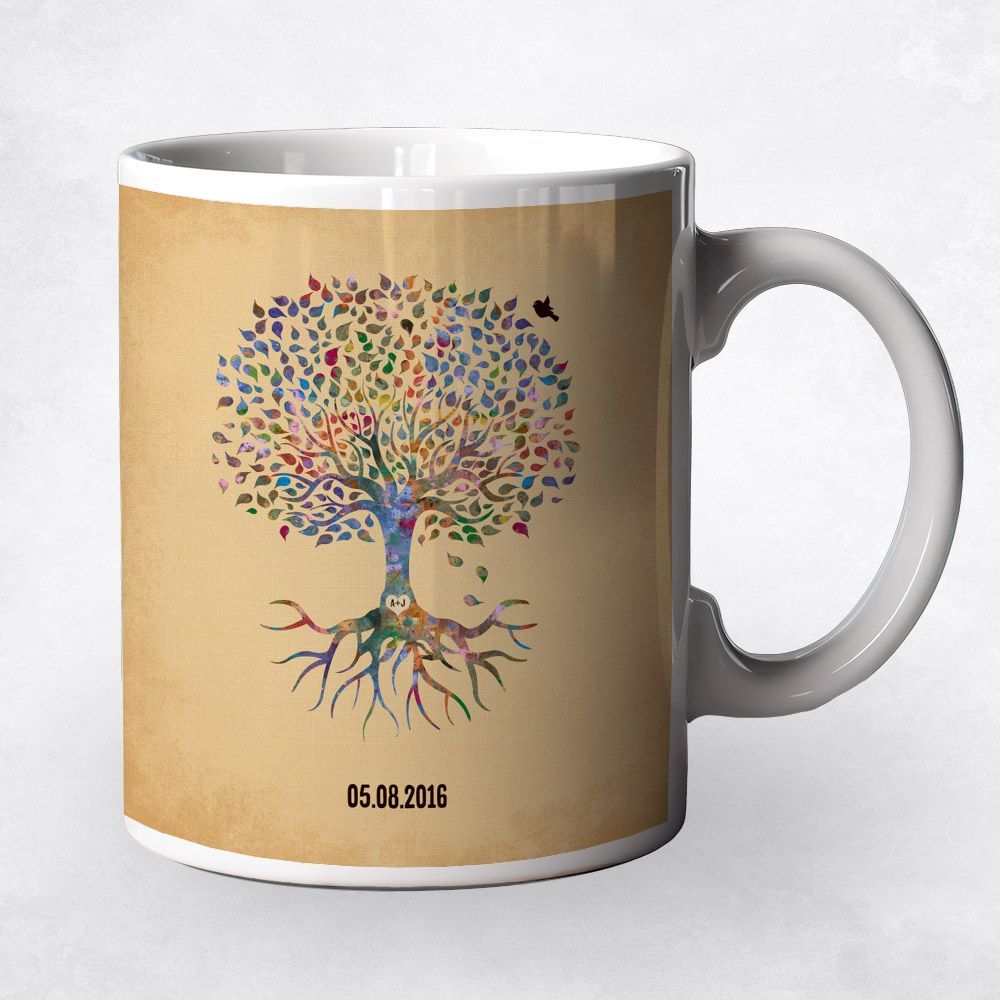 Watercolor Tree with Roots Anniversary Coffee Mug Gift for Couple M-1261