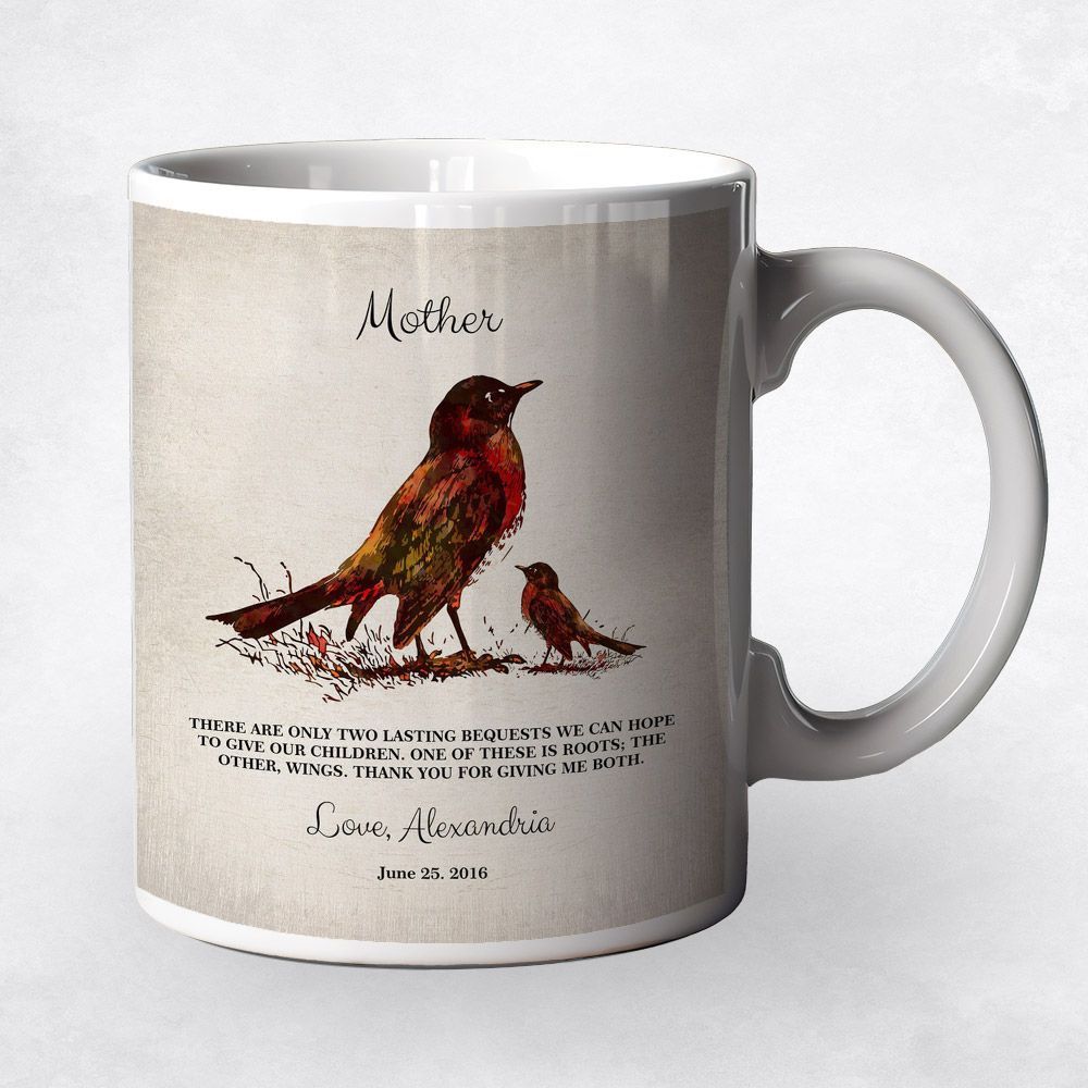 Dark Watercolor Birds Family Ceramic Coffee Mug Gift For Mom M-1218