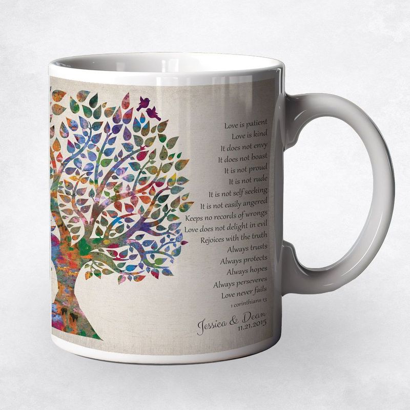 #1 Best Seller - Half Watercolor Tree 10th Anniversary Coffee Mug Gift for Couple M-1274