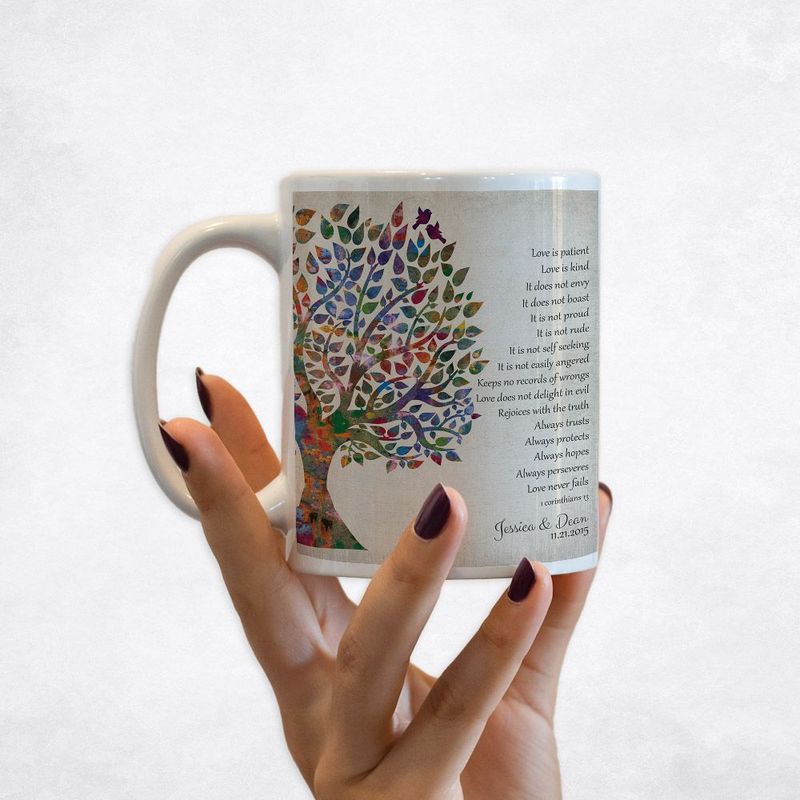 #1 Best Seller - Half Watercolor Tree 10th Anniversary Coffee Mug Gift for Couple M-1274