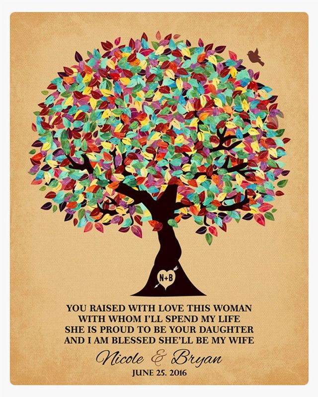 Gold Colorful Summer Tree Wedding Wall Plaque Gift for Mother Of The Bride LTC-1206