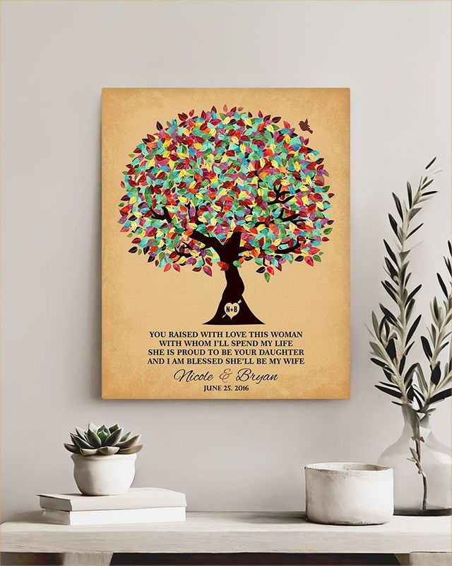 Gold Colorful Summer Tree Wedding Wall Plaque Gift for Mother Of The Bride LTC-1206