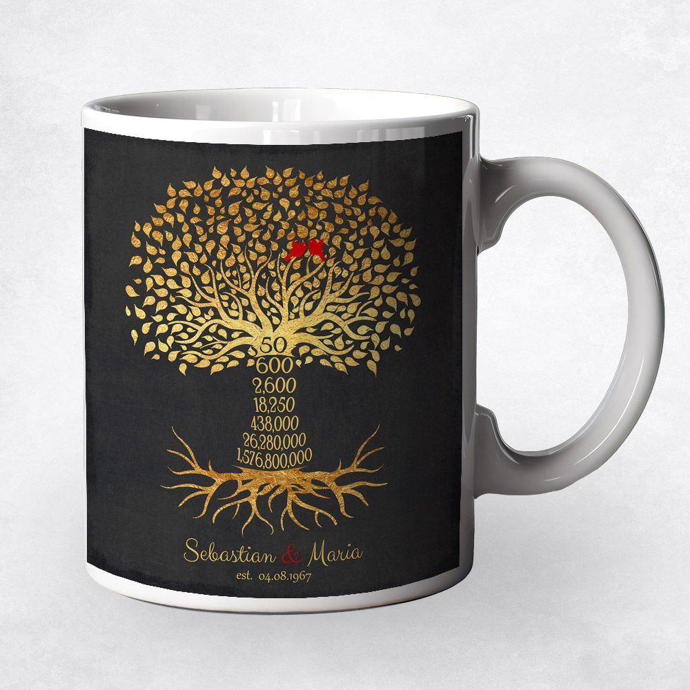 #1 Best Seller - Countdown Golden Tree 50th Anniversary Coffee Mug Gift for Couple M-1453