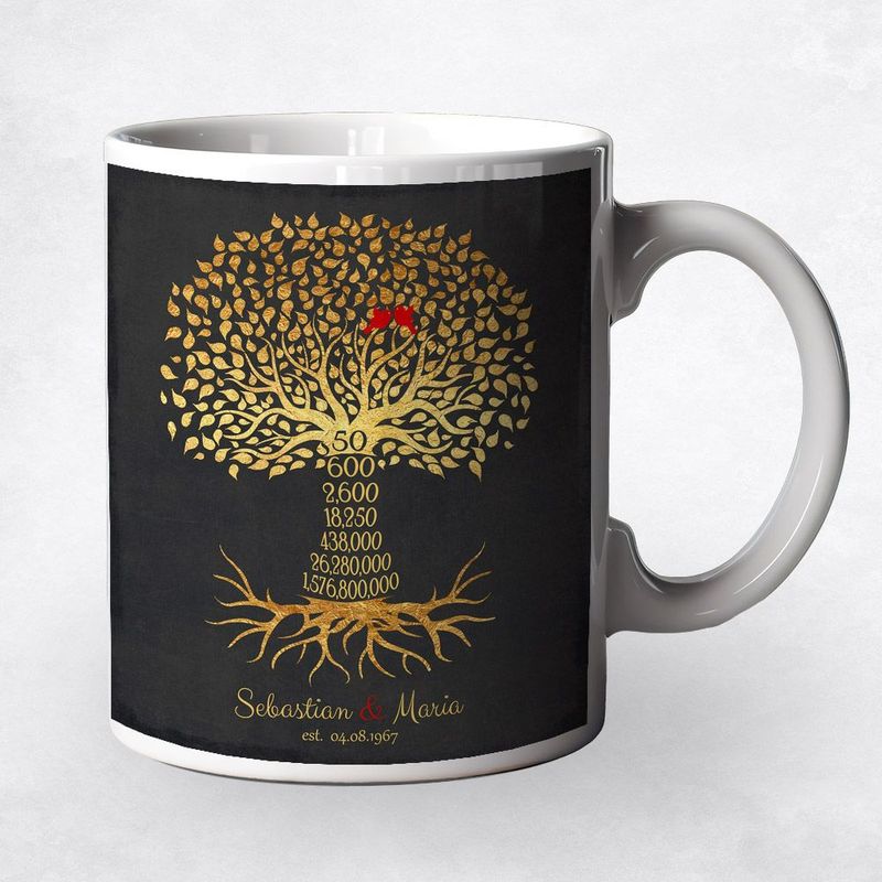 #1 Best Seller - Countdown Golden Tree 50th Anniversary Coffee Mug Gift for Couple M-1453