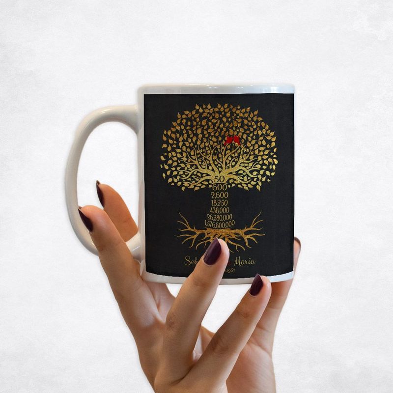 #1 Best Seller - Countdown Golden Tree 50th Anniversary Coffee Mug Gift for Couple M-1453
