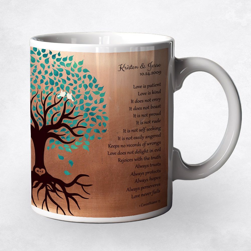 #1 Best Seller - Copper Half Turquoise Tree 7th Anniversary Coffee Mug Gift for Couple M-1410