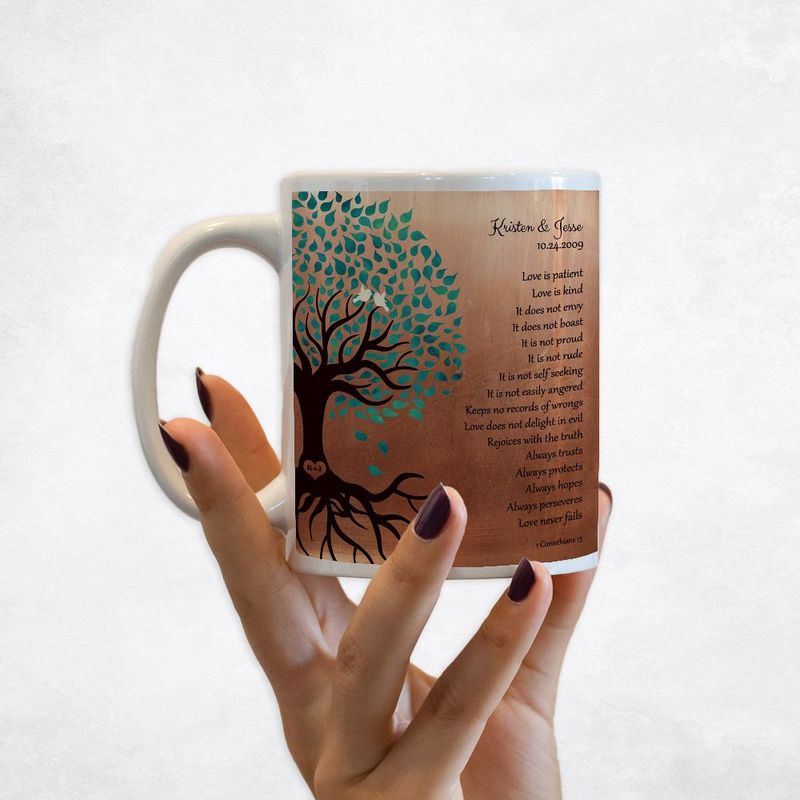 #1 Best Seller - Copper Half Turquoise Tree 7th Anniversary Coffee Mug Gift for Couple M-1410