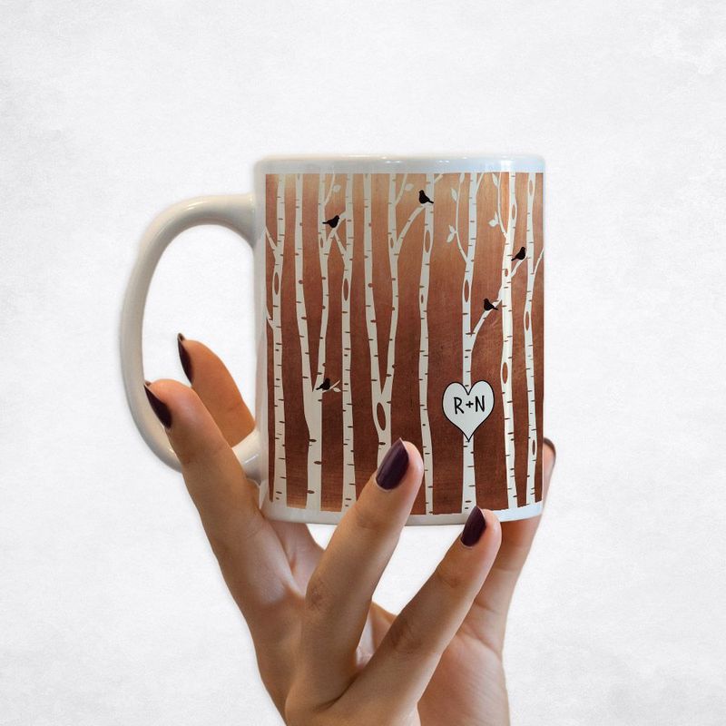 #1 Best Seller - Copper Birch Tree Forest 7th Anniversary Coffee Mug Gift for Couple M-1428