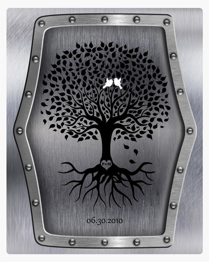 Black Steel Tree with Roots 11th Anniversary Wall Plaque Gift for Couple LTC-1375