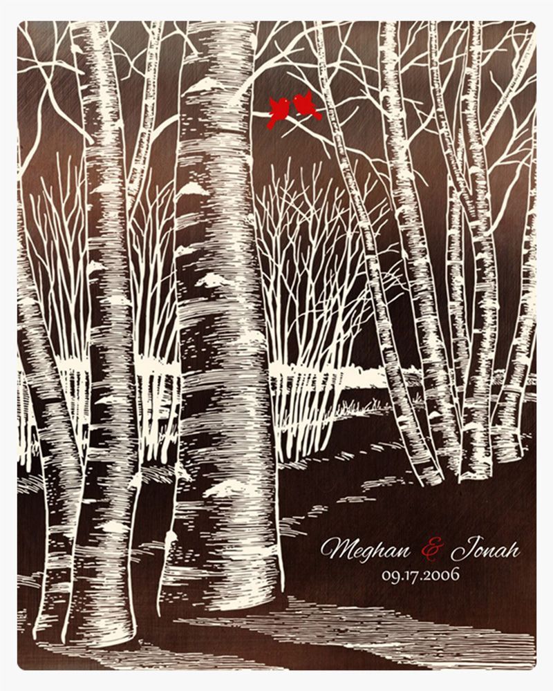 White Bronze Birch Tree Forest 9th Anniversary Wall Plaque Gift for Couple LTC-1400