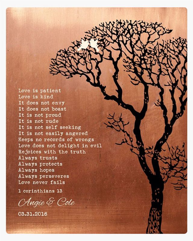 #1 Best Seller - Copper Bare Tree 7th Anniversary Wall Plaque Gift for Couple LTC-1296