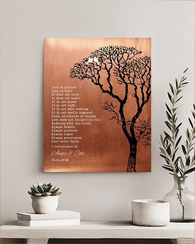 #1 Best Seller - Copper Bare Tree 7th Anniversary Wall Plaque Gift for Couple LTC-1296