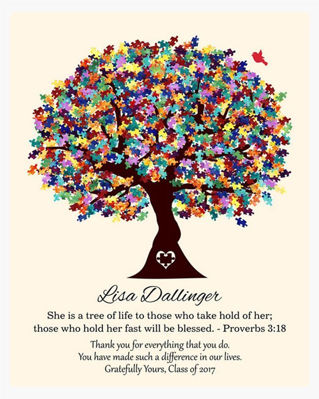 #1 Best Seller - Autism Puzzle Leaf Tree Teacher Appreciation Wall Plaque Gift for Educator LTC-1499