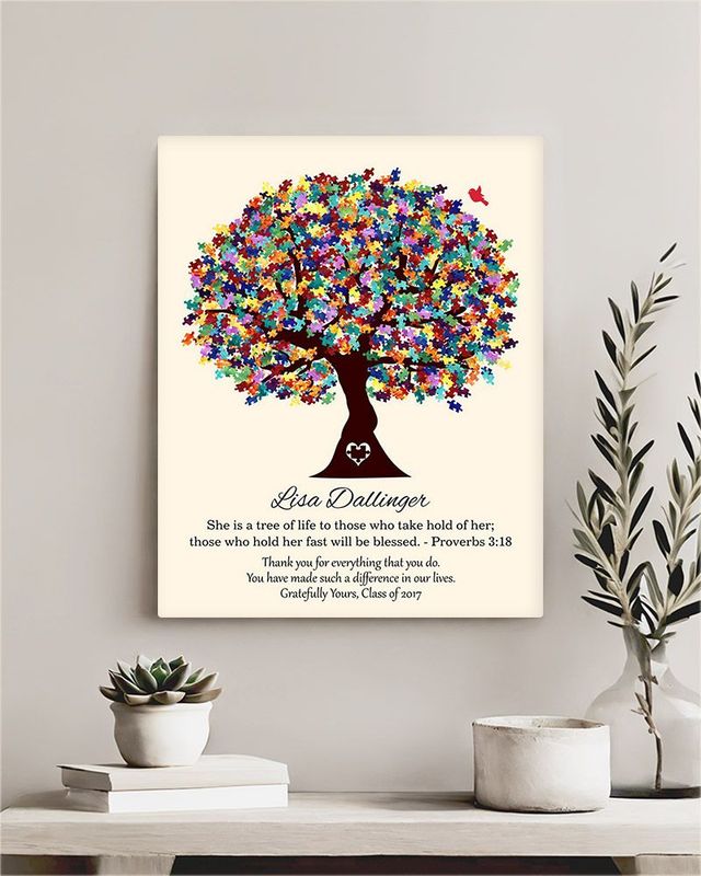 #1 Best Seller - Autism Puzzle Leaf Tree Teacher Appreciation Wall Plaque Gift for Educator LTC-1499