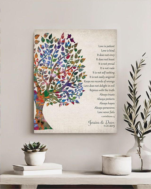 #1 Best Seller - Half Watercolor Tree 10th Anniversary Wall Plaque Gift for Couple LTC-1274
