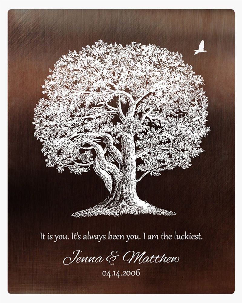 White Bronze Oak Tree 8th Anniversary Wall Plaque Gift for Couple LTC-1394