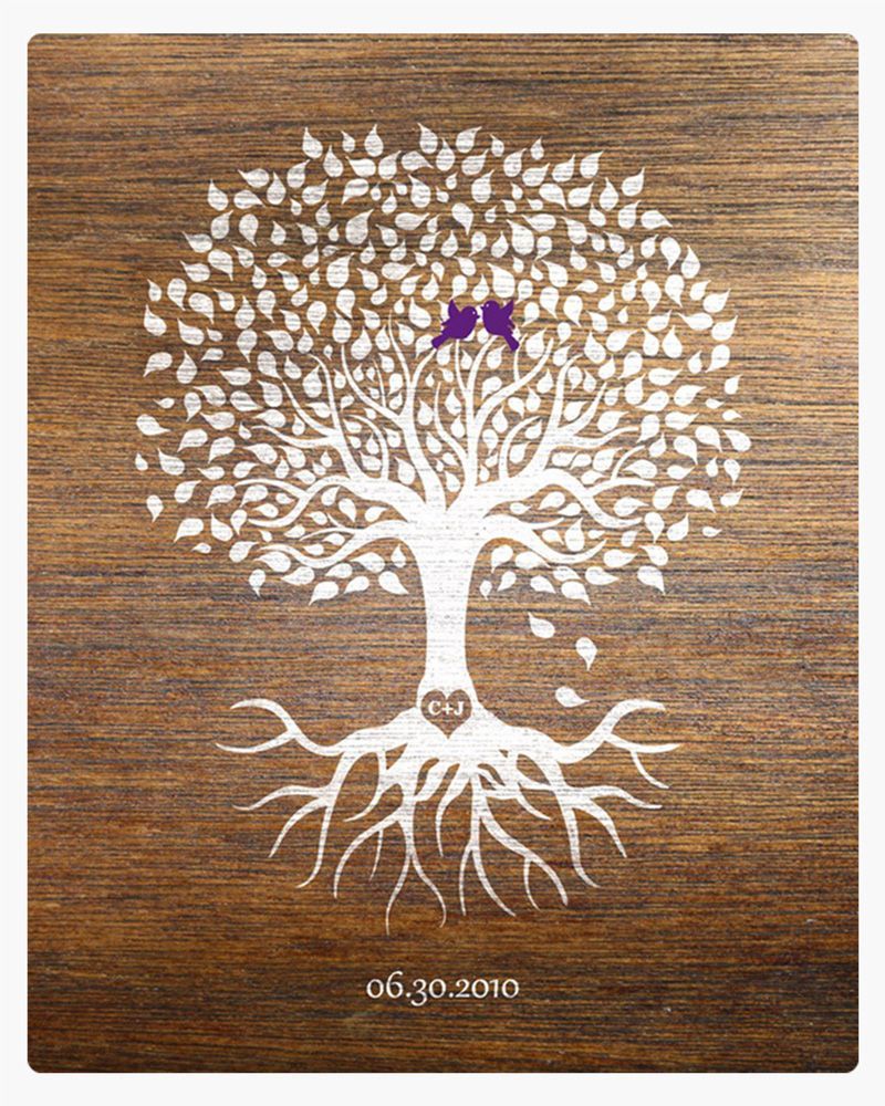 White Wood Tree with Roots 5th Anniversary Wall Plaque Gift for Couple LTC-1370