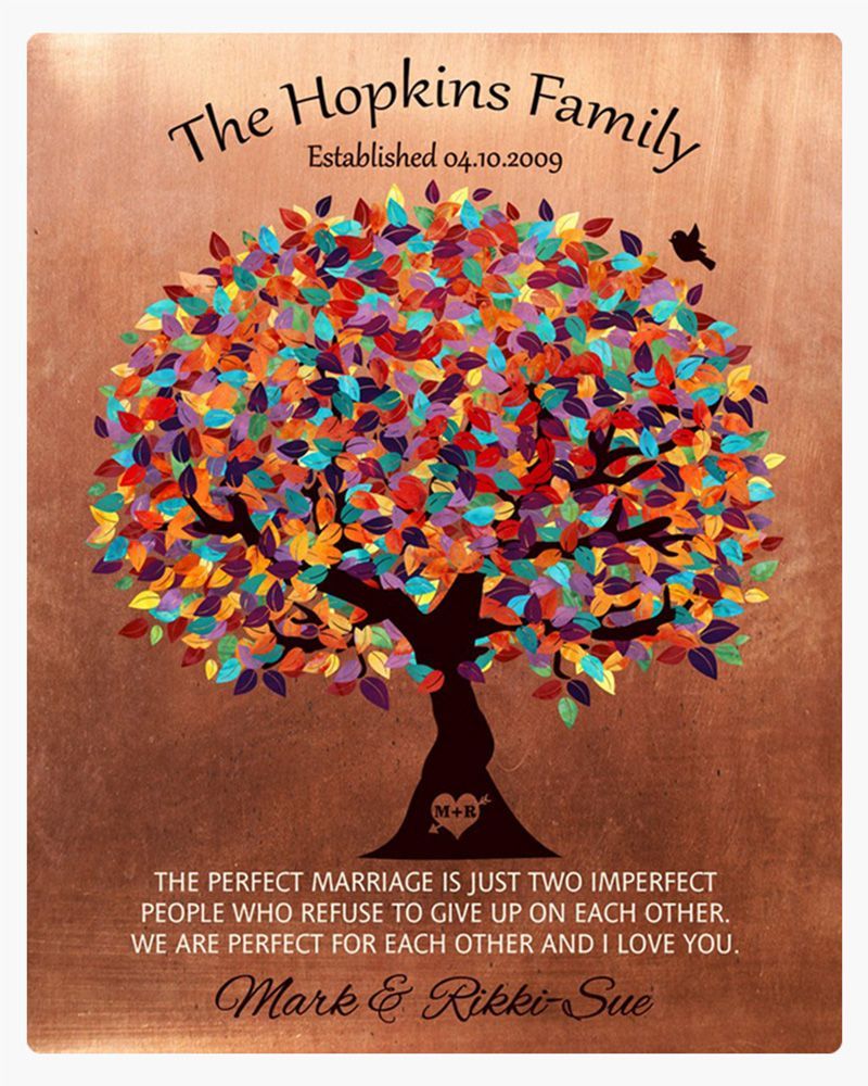 Multicolor Copper Colorful Spring Tree 7th Anniversary Wall Plaque Gift for Couple LTC-1345