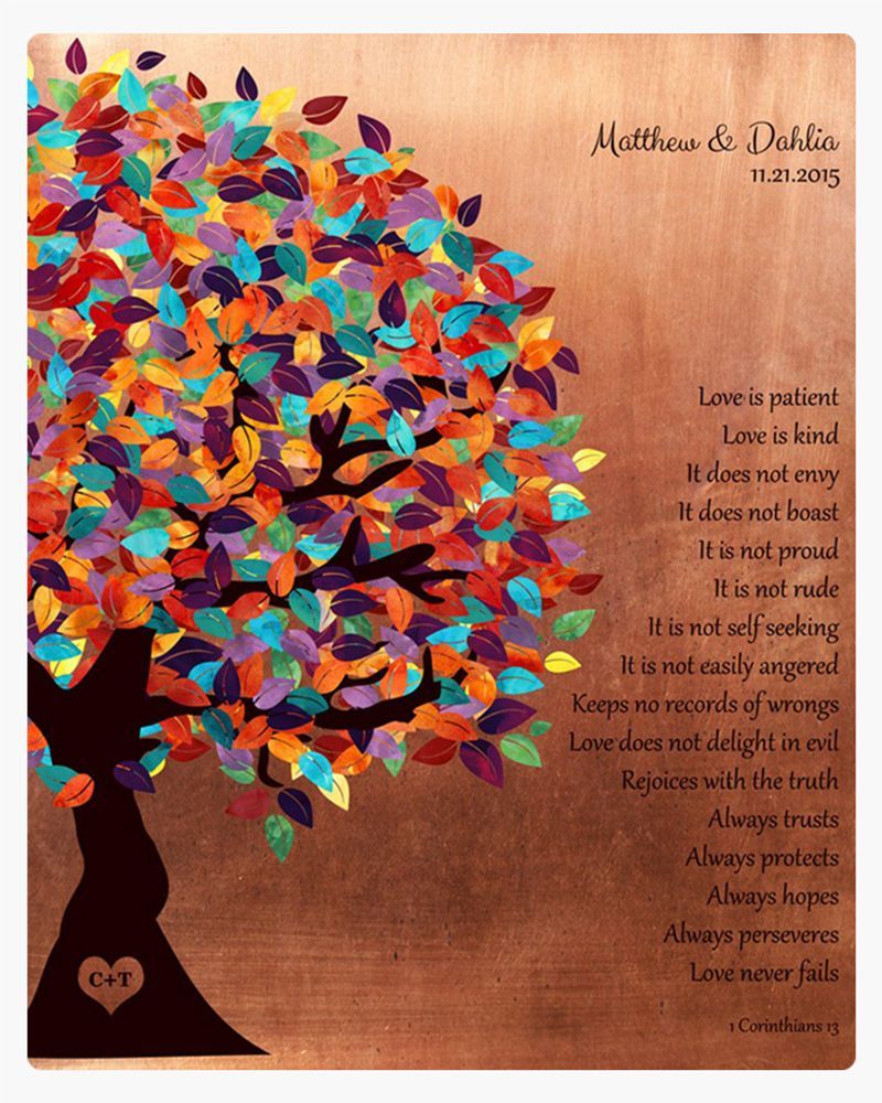 #1 Best Seller - Copper Half Spring Tree 7th Anniversary Wall Plaque Gift for Couple LTC-1403