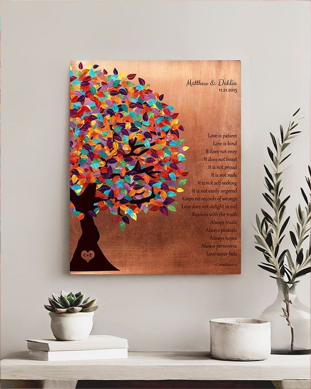#1 Best Seller - Copper Half Spring Tree 7th Anniversary Wall Plaque Gift for Couple LTC-1403