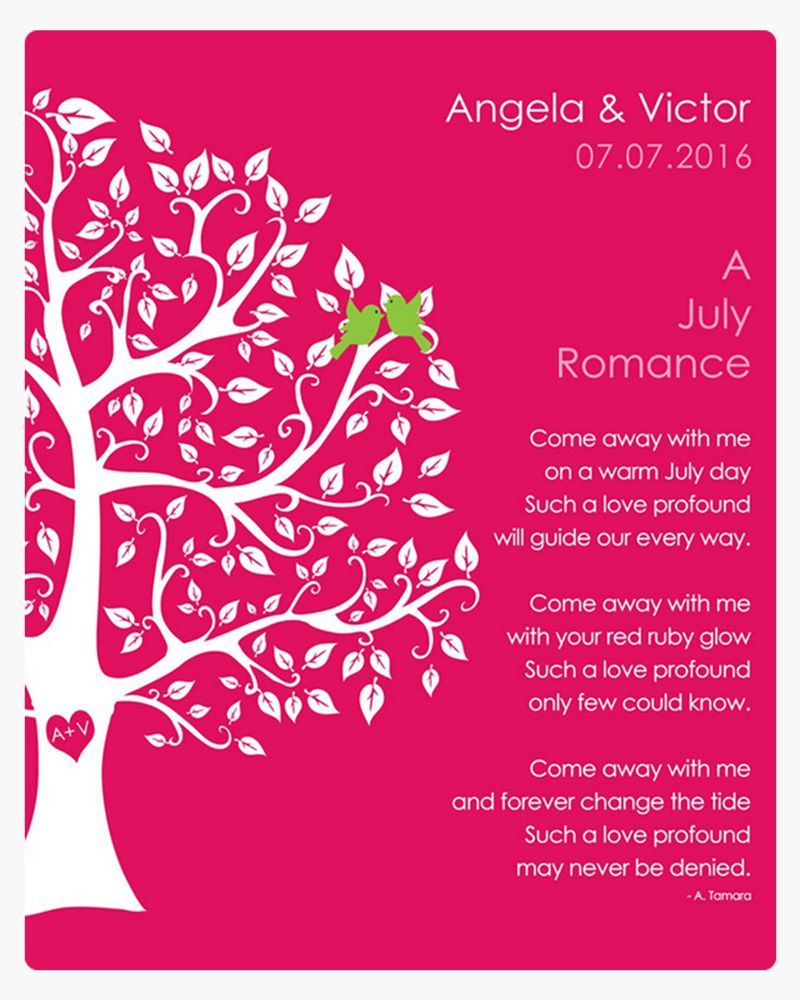 Pink White Curly Tree Engagement Wall Plaque Gift for Couple LTC-1707