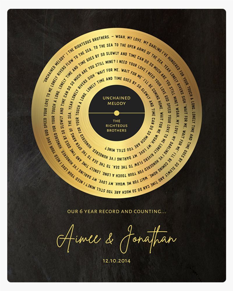 Gold Iron Our Song Lyrics Record Label 6th Anniversary Wall Plaque Gift for Couple LTC-1587