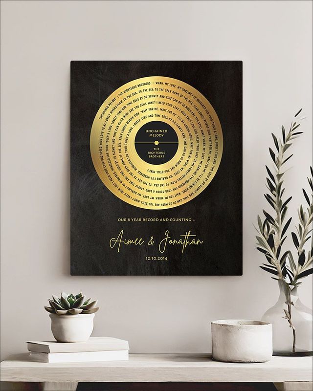 Gold Iron Our Song Lyrics Record Label 6th Anniversary Wall Plaque Gift for Couple LTC-1587