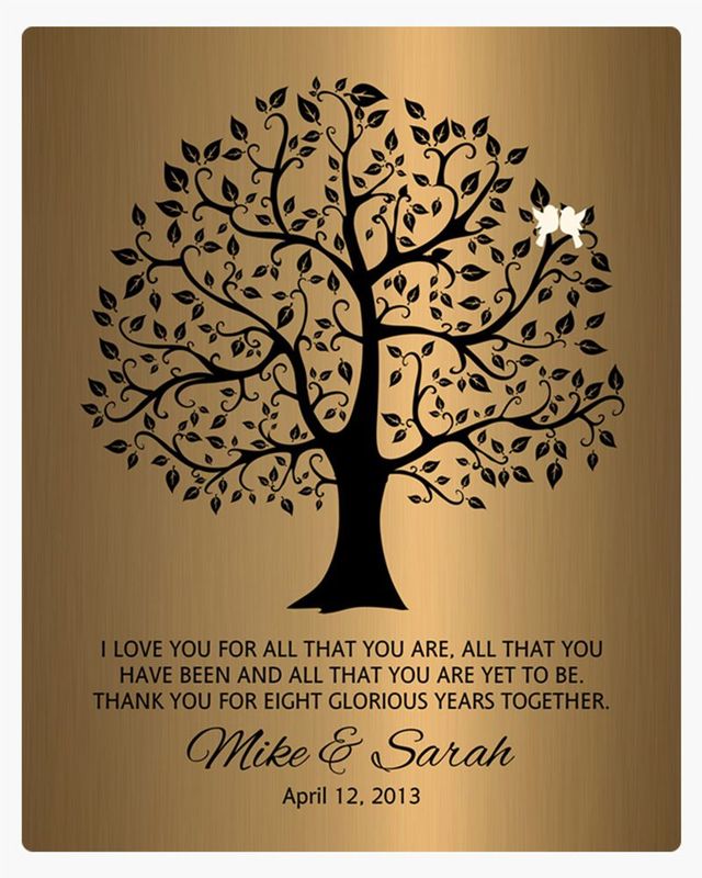 #1 Best Seller - Brass Onyx Curly Tree 8th Anniversary Wall Plaque Gift for Couple LTC-1378