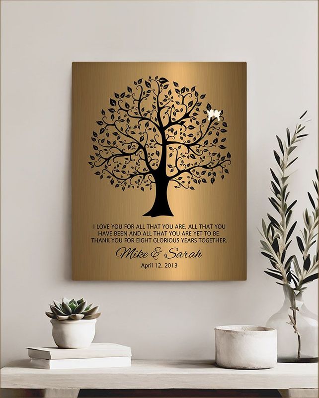 #1 Best Seller - Brass Onyx Curly Tree 8th Anniversary Wall Plaque Gift for Couple LTC-1378