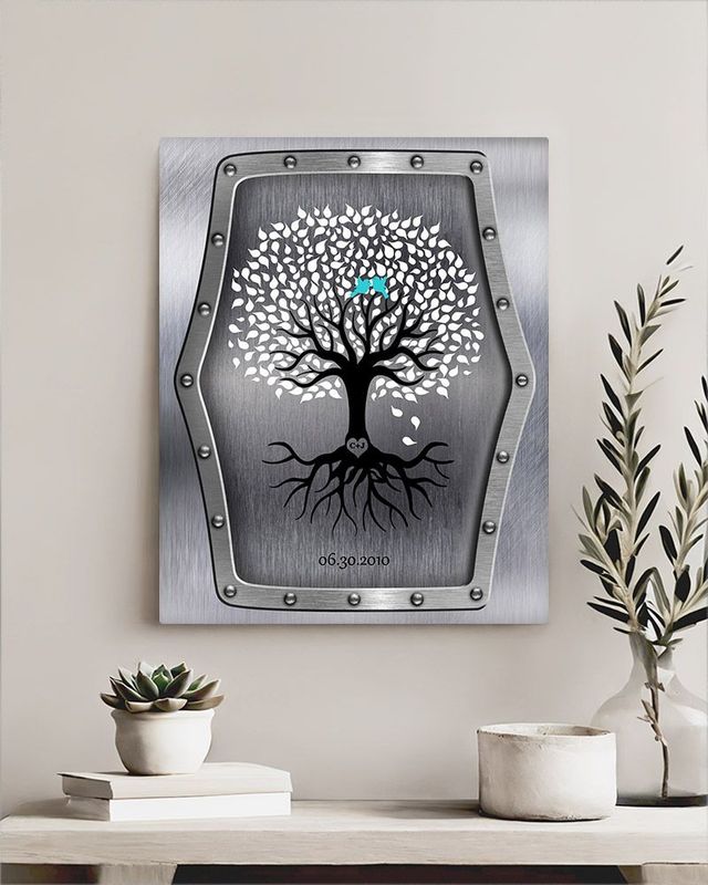 #1 Best Seller - Steel Tree with Roots 11th Anniversary Wall Plaque Gift for Couple LTC-1374