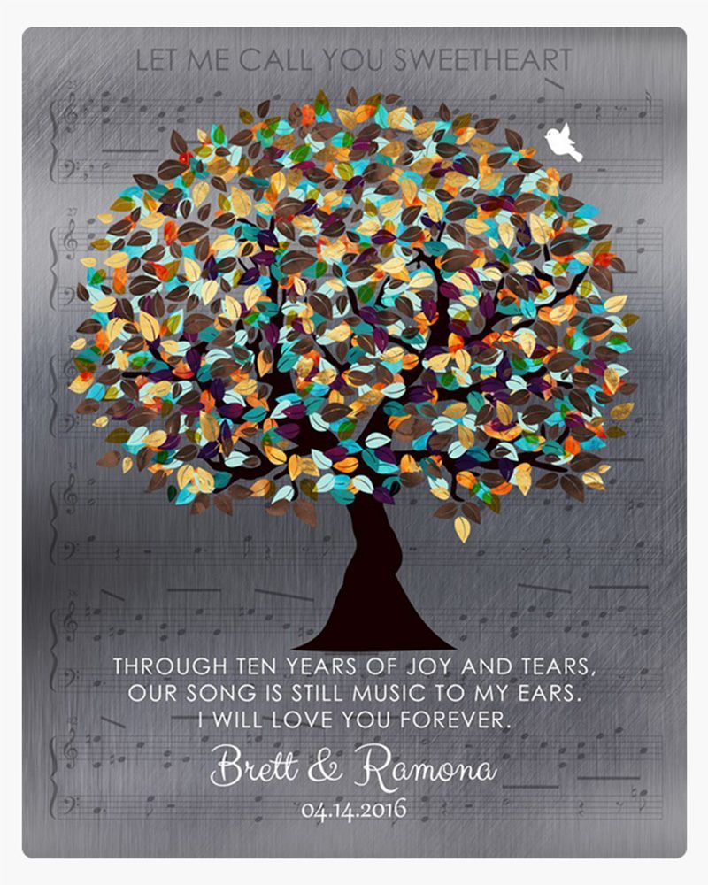 Multicolor Tin Autumn Tree and Sheet Music 10th Anniversary Wall Plaque Gift for Couple LTC-1338