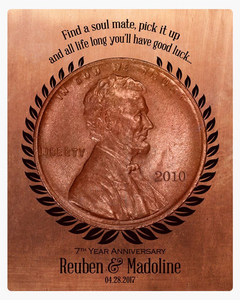 #1 Best Seller - Copper Penny Coin 7th Anniversary Wall Plaque Gift for Couple LTC-1467