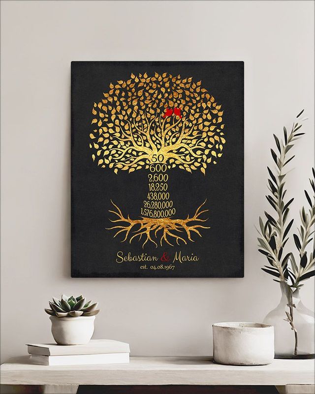 #1 Best Seller - Countdown Golden Tree 50th Anniversary Wall Plaque Gift for Couple LTC-1453