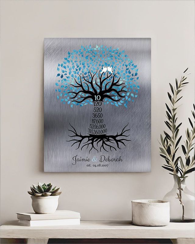 #1 Best Seller - Tin Countdown Tree 10th Anniversary Wall Plaque Gift for Couple LTC-1440