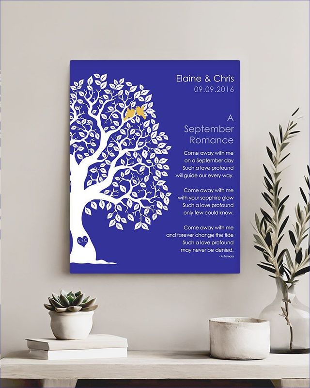 Blue Half Artful Tree Engagement Wall Plaque Gift for Couple LTC-1709