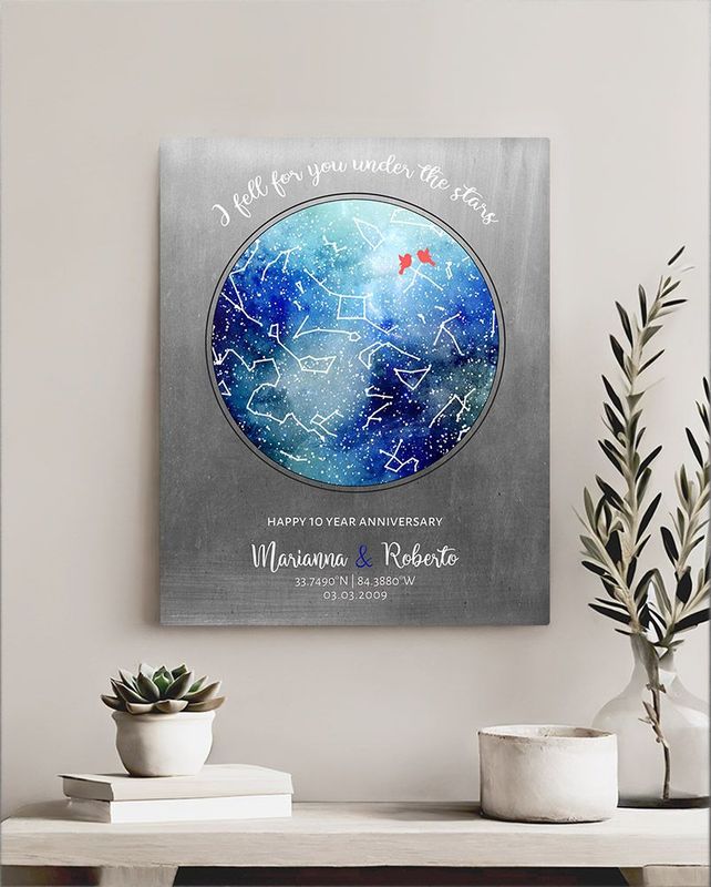 #1 Best Seller - Tin Star Map 10th Anniversary Wall Plaque Gift for Couple LTC-1758