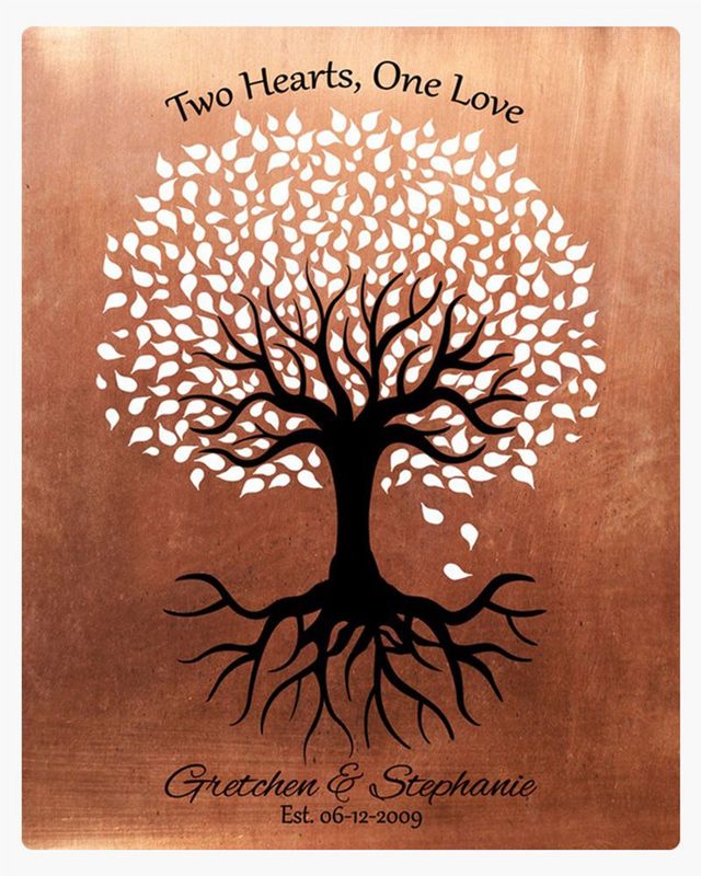 #1 Best Seller - Copper One Love Tree 7th Anniversary Wall Plaque Gift for Couple LTC-1418