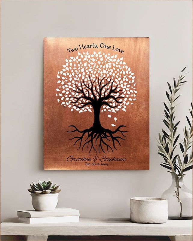 #1 Best Seller - Copper One Love Tree 7th Anniversary Wall Plaque Gift for Couple LTC-1418