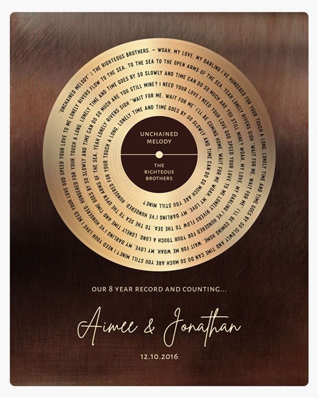#1 Best Seller - Bronze Our Song Lyrics Record Label 8th Anniversary Wall Plaque Gift for Couple LTC-1588