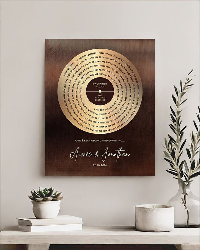 #1 Best Seller - Bronze Our Song Lyrics Record Label 8th Anniversary Wall Plaque Gift for Couple LTC-1588