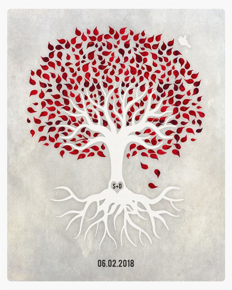 Red White Canopy Tree Anniversary Wall Plaque Gift for Couple LTC-1533