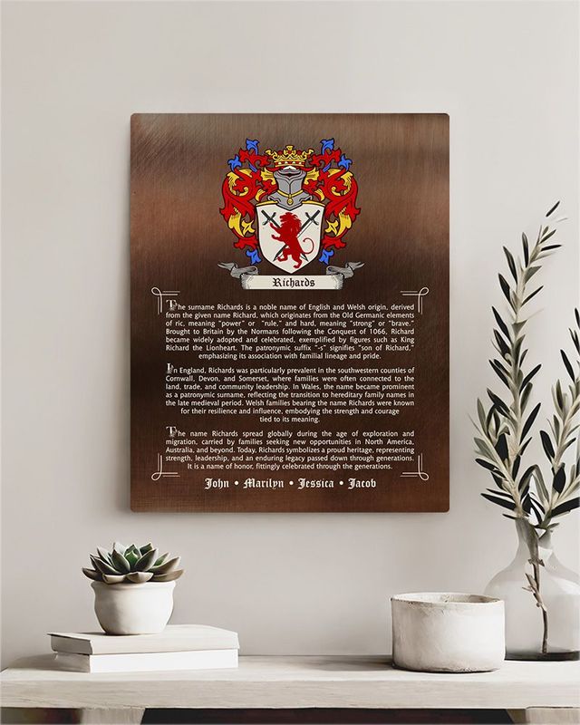 Multicolor Bronze Family Coat of Arms History of Surname Birthday Wall Plaque Gift for Family LTC-2120