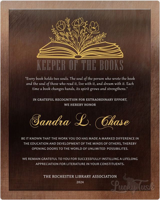 Gold Bronze Open Book with Flowers Recognition Wall Plaque Gift for Librarian LTC-2105