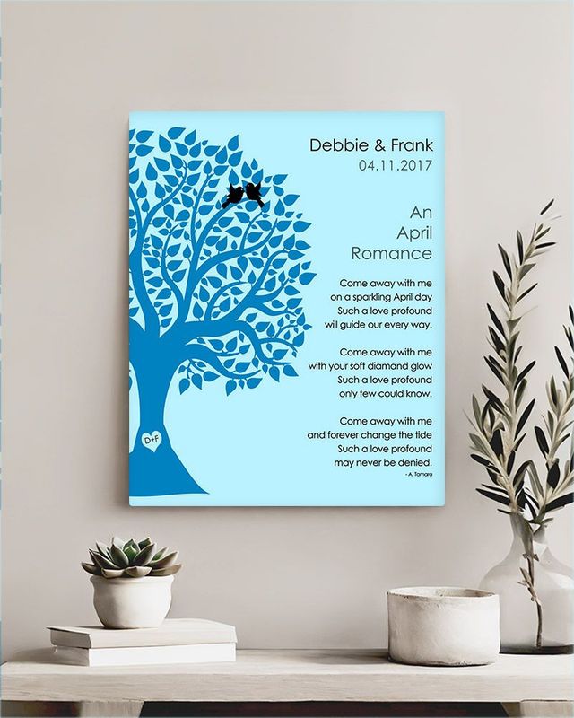 Blue Half Silhouette Tree Engagement Wall Plaque Gift for Couple LTC-1704